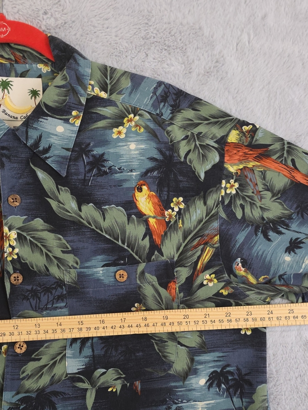 Banana Cabana 100% Silk Hawaiian Shirt Mens Medium Parrot Tropical Camp Aloha Bu - Picture 5 of 9